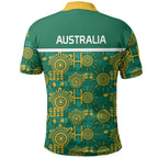 Australia Rugby Kangaroo Polo Shirt Green Gold Aboriginal Dot Geometry