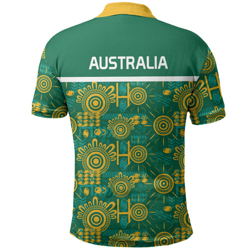 Australia Rugby Kangaroo Polo Shirt Green Gold Aboriginal Dot Geometry