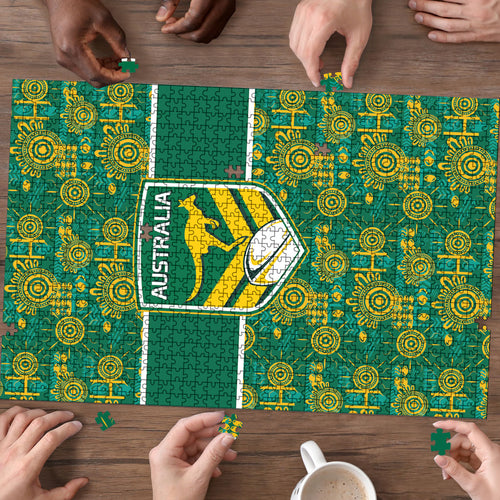 Australia Rugby Kangaroo Puzzle Green Gold Aboriginal Dot Geometry