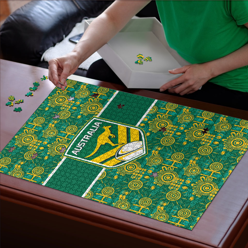 Australia Rugby Kangaroo Puzzle Green Gold Aboriginal Dot Geometry