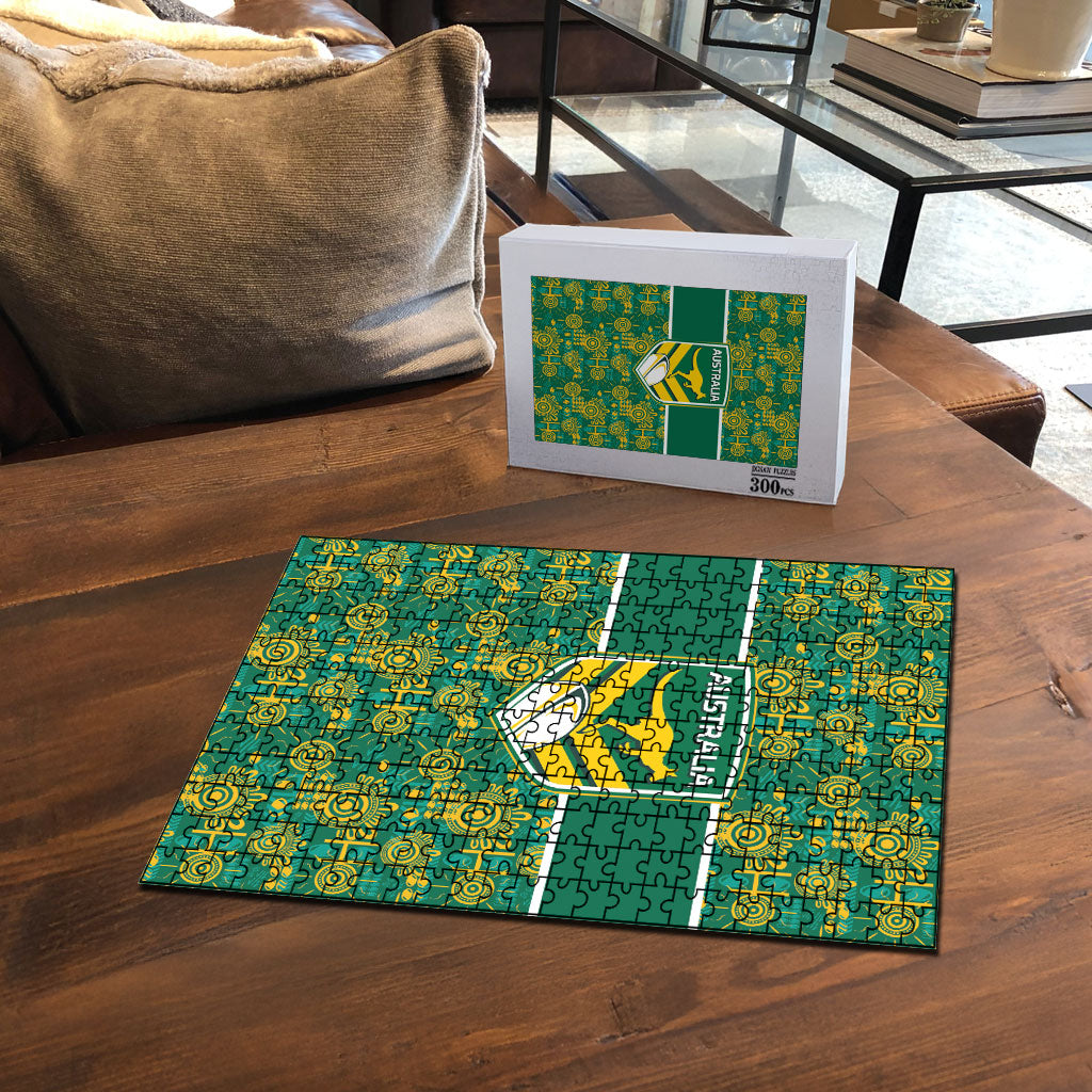 Australia Rugby Kangaroo Puzzle Green Gold Aboriginal Dot Geometry