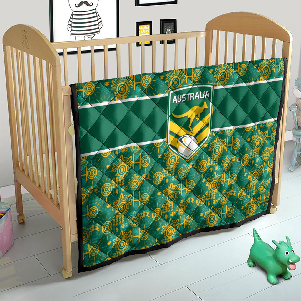 Australia Rugby Kangaroo Quilt Green Gold Aboriginal Dot Geometry