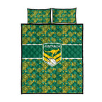 Australia Rugby Kangaroo Quilt Bed Set Green Gold Aboriginal Dot Geometry