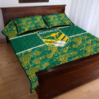 Australia Rugby Kangaroo Quilt Bed Set Green Gold Aboriginal Dot Geometry