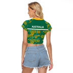 Australia Rugby Kangaroo Raglan Cropped T Shirt Green Gold Aboriginal Dot Geometry
