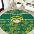 Australia Rugby Kangaroo Round Carpet Green Gold Aboriginal Dot Geometry