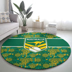 Australia Rugby Kangaroo Round Carpet Green Gold Aboriginal Dot Geometry