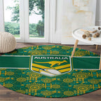 Australia Rugby Kangaroo Round Carpet Green Gold Aboriginal Dot Geometry