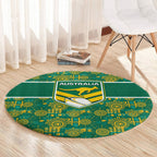 Australia Rugby Kangaroo Round Carpet Green Gold Aboriginal Dot Geometry