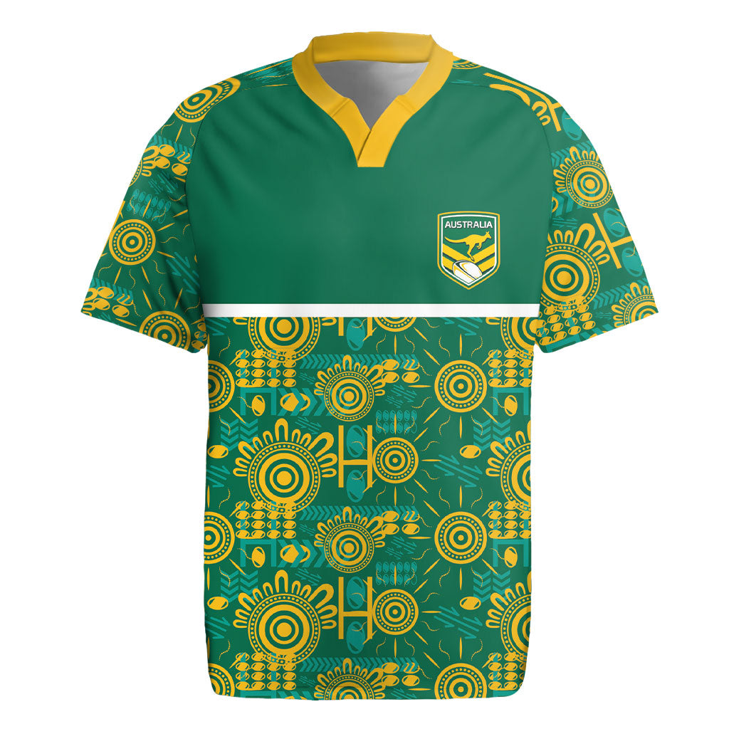 Australia Rugby Kangaroo Rugby Jersey Green Gold Aboriginal Dot Geometry