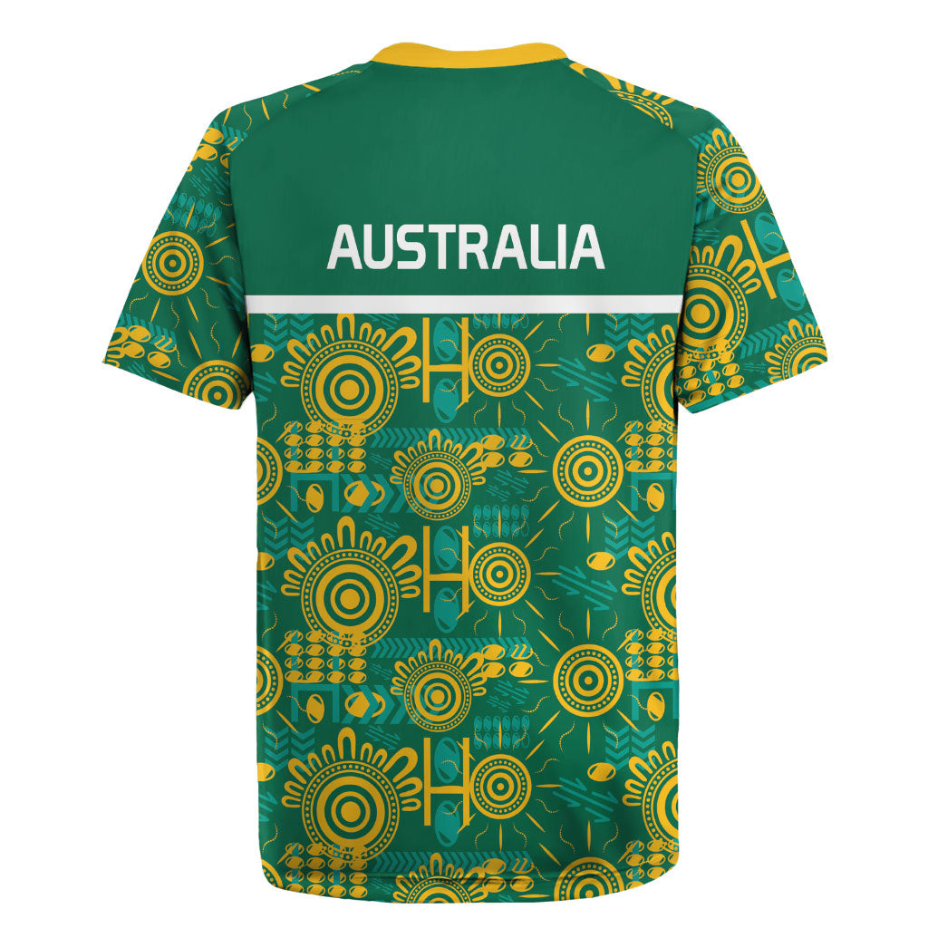 Australia Rugby Kangaroo Rugby Jersey Green Gold Aboriginal Dot Geometry
