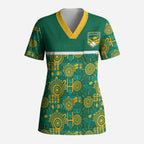 Australia Rugby Kangaroo Scrub Top Green Gold Aboriginal Dot Geometry