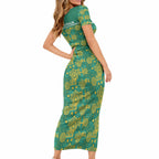 Australia Rugby Kangaroo Short Sleeve Bodycon Dress Green Gold Aboriginal Dot Geometry
