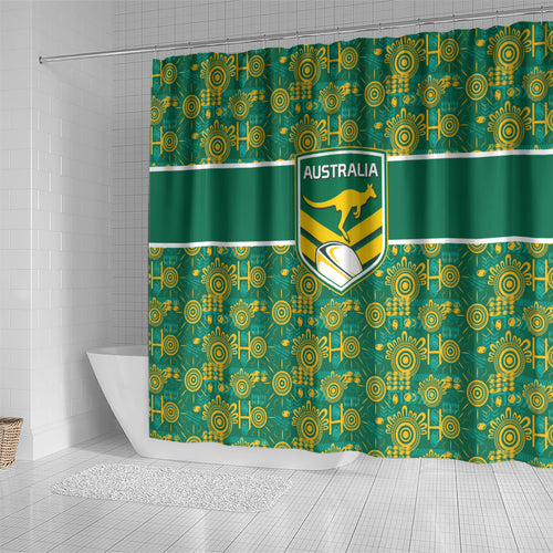 Australia Rugby Kangaroo Shower Curtain Green Gold Aboriginal Dot Geometry