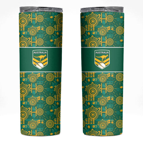 Australia Rugby Kangaroo Skinny Tumbler Green Gold Aboriginal Dot Geometry