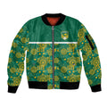 Australia Rugby Kangaroo Sleeve Zip Bomber Jacket Green Gold Aboriginal Dot Geometry