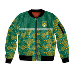 Australia Rugby Kangaroo Sleeve Zip Bomber Jacket Green Gold Aboriginal Dot Geometry