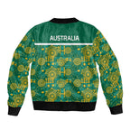 Australia Rugby Kangaroo Sleeve Zip Bomber Jacket Green Gold Aboriginal Dot Geometry