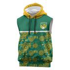 Australia Rugby Kangaroo Sleeveless Hoodie Green Gold Aboriginal Dot Geometry