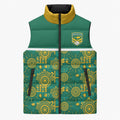 Australia Rugby Kangaroo Sleeveless Puffer Jacket Green Gold Aboriginal Dot Geometry