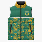 Australia Rugby Kangaroo Sleeveless Puffer Jacket Green Gold Aboriginal Dot Geometry