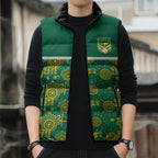 Australia Rugby Kangaroo Sleeveless Puffer Jacket Green Gold Aboriginal Dot Geometry