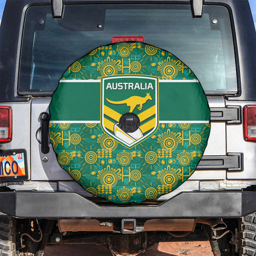 Australia Rugby Kangaroo Spare Tire Cover Green Gold Aboriginal Dot Geometry