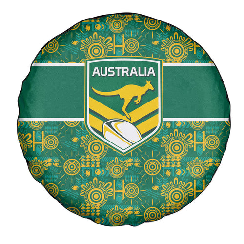 Australia Rugby Kangaroo Spare Tire Cover Green Gold Aboriginal Dot Geometry