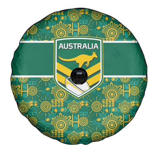 Australia Rugby Kangaroo Spare Tire Cover Green Gold Aboriginal Dot Geometry