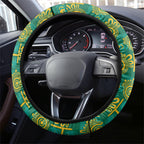 Australia Rugby Kangaroo Steering Wheel Cover Green Gold Aboriginal Dot Geometry