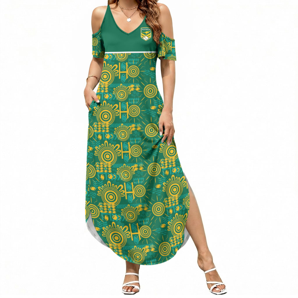 Australia Rugby Kangaroo Summer Maxi Dress Green Gold Aboriginal Dot Geometry