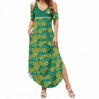 Australia Rugby Kangaroo Summer Maxi Dress Green Gold Aboriginal Dot Geometry
