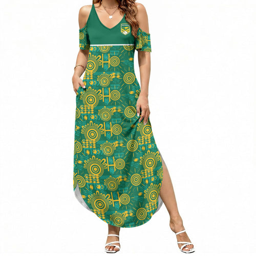 Australia Rugby Kangaroo Summer Maxi Dress Green Gold Aboriginal Dot Geometry