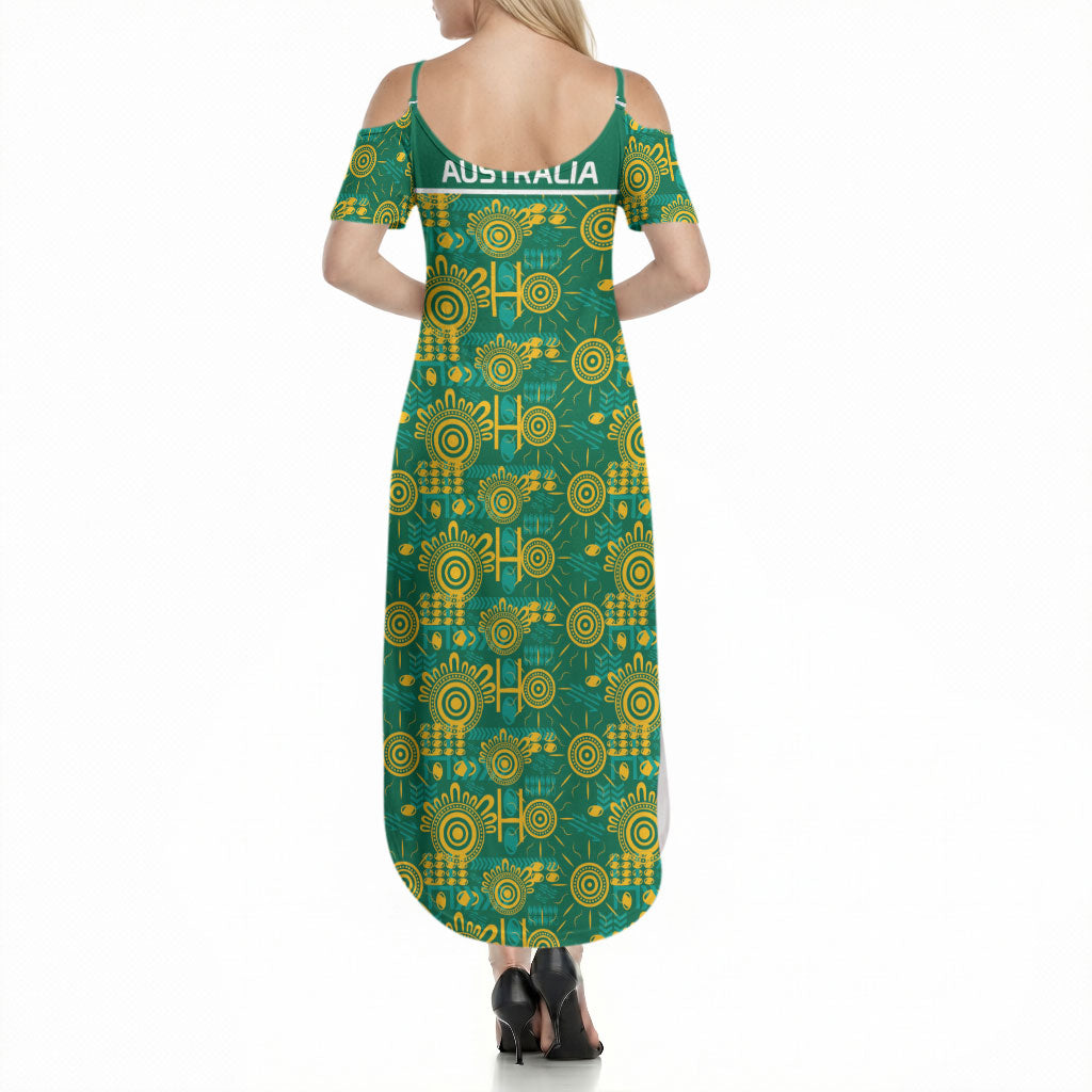 Australia Rugby Kangaroo Summer Maxi Dress Green Gold Aboriginal Dot Geometry