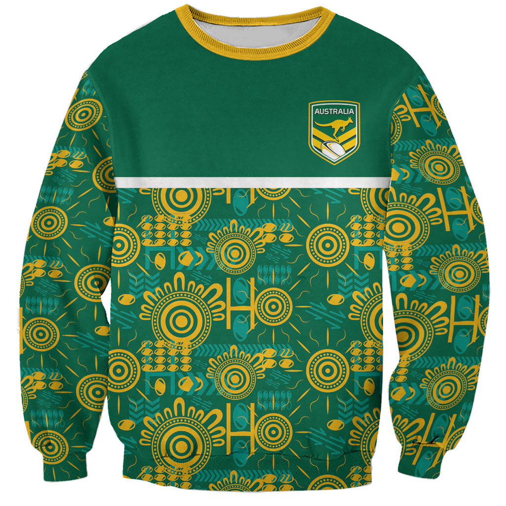 Australia Rugby Kangaroo Sweatshirt Green Gold Aboriginal Dot Geometry