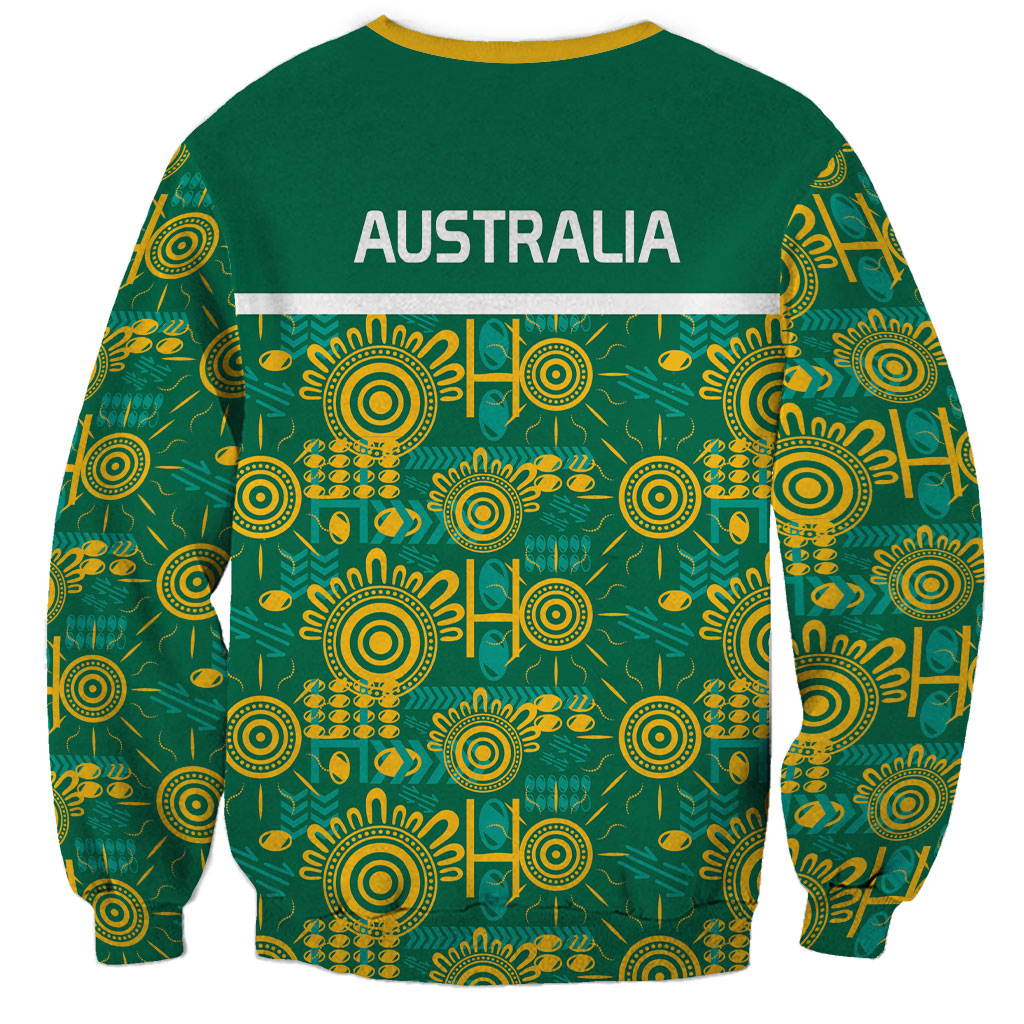 Australia Rugby Kangaroo Sweatshirt Green Gold Aboriginal Dot Geometry