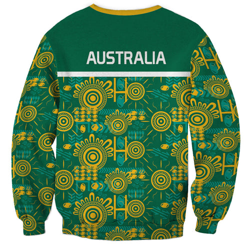 Australia Rugby Kangaroo Sweatshirt Green Gold Aboriginal Dot Geometry
