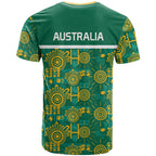 Australia Rugby Kangaroo T Shirt Green Gold Aboriginal Dot Geometry