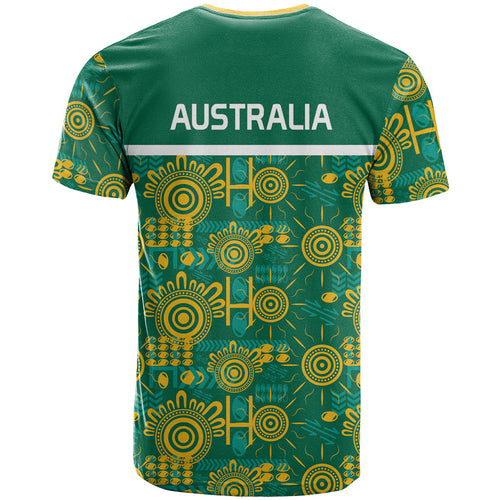 Australia Rugby Kangaroo T Shirt Green Gold Aboriginal Dot Geometry