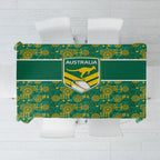 Australia Rugby Kangaroo Tablecloth Green Gold Aboriginal Dot Geometry