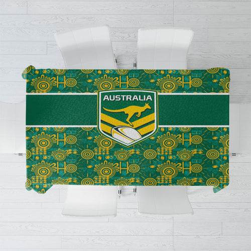 Australia Rugby Kangaroo Tablecloth Green Gold Aboriginal Dot Geometry