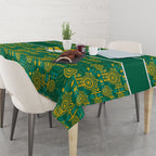 Australia Rugby Kangaroo Tablecloth Green Gold Aboriginal Dot Geometry