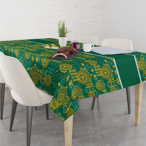 Australia Rugby Kangaroo Tablecloth Green Gold Aboriginal Dot Geometry