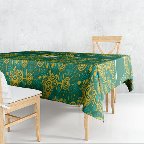 Australia Rugby Kangaroo Tablecloth Green Gold Aboriginal Dot Geometry