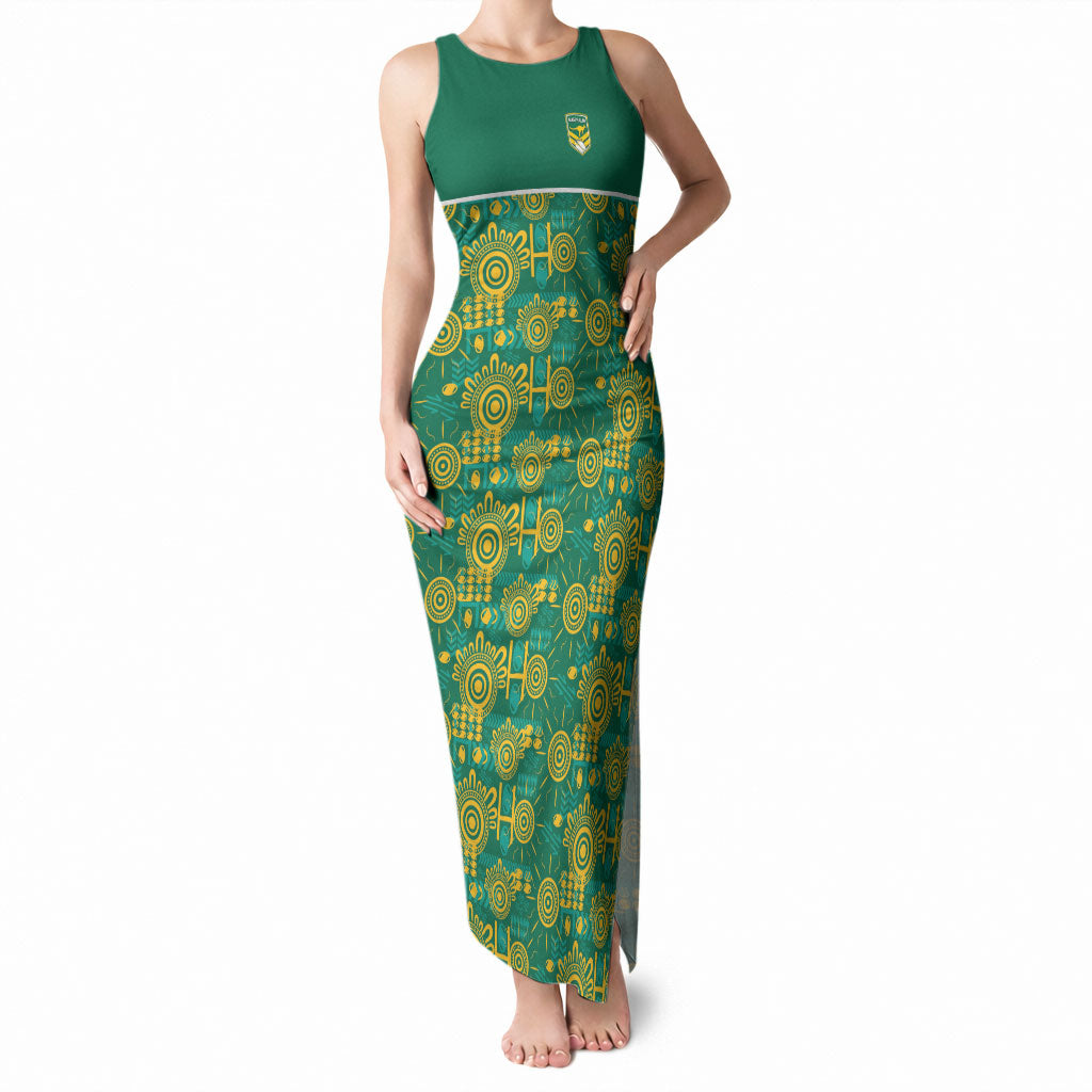Australia Rugby Kangaroo Tank Maxi Dress Green Gold Aboriginal Dot Geometry