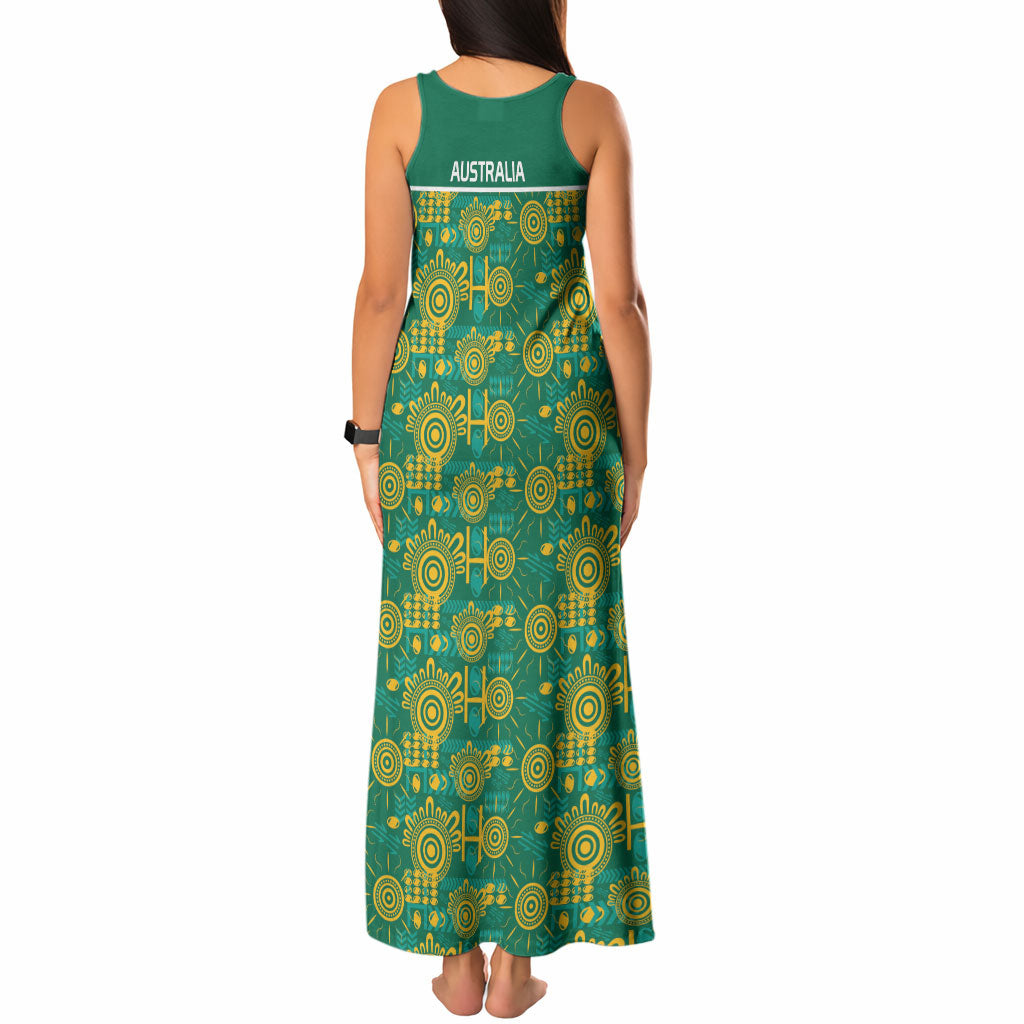 Australia Rugby Kangaroo Tank Maxi Dress Green Gold Aboriginal Dot Geometry
