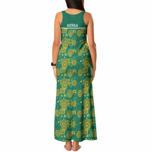 Australia Rugby Kangaroo Tank Maxi Dress Green Gold Aboriginal Dot Geometry