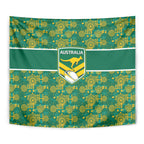 Australia Rugby Kangaroo Tapestry Green Gold Aboriginal Dot Geometry