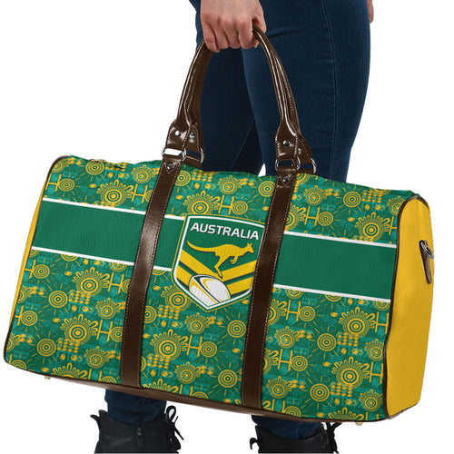Australia Rugby Kangaroo Travel Bag Green Gold Aboriginal Dot Geometry