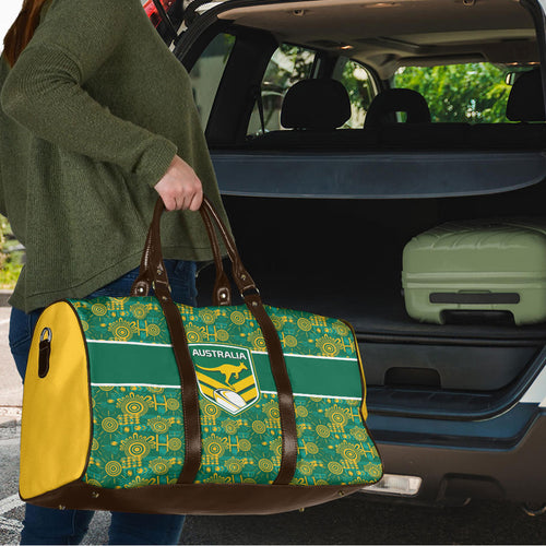 Australia Rugby Kangaroo Travel Bag Green Gold Aboriginal Dot Geometry